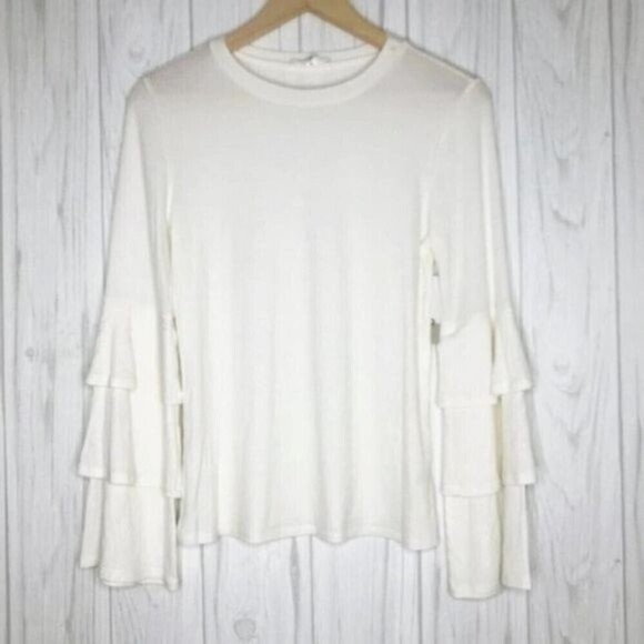 BP. Ruffle Sleeve Ribbed Ivory Sweater  - Picture 2 of 8